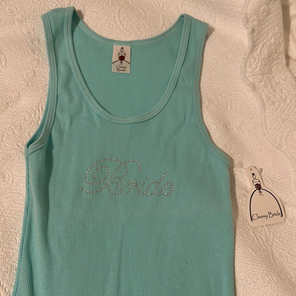 Edwardian Script Bride Tank. Tiffany Blue